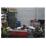 HARDWARE AND MISC EVERYTHING ON BENCH MINUS VISE R