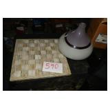 MARBLE CHECKER/CHESS BOARD AND VASE