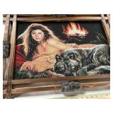 Lady who lays with wolves Tapestry on wooden