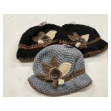 3 ladies fleece lined hats