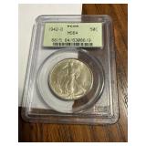 1942D walking liberty half dollar MS64