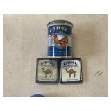 Camel cigarette tins and keg is unopened