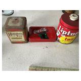 Lipton tea, Coca-Cola,and hamstersï¿½s tea tins