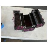 Pink and black lace do dad box, has stain on top