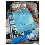 Material, yarn, and stencils in a flip top tote