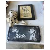Dalmatian license plate, wall decor, & figure in