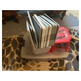 Plastics totes and a stool