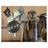 Misc. tool lot hanging on wall