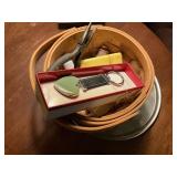 Basket, locket key ring, and a few other smalls