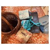 Basket of bags and wall decor