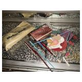 Bank bag with paint brushes and misc.
