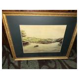 Traveling past a town on a river print