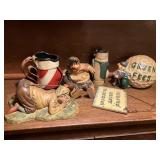 Golf decor piggy bank, figures and sign