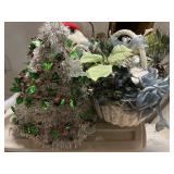 Silver Christmas tree and Christmas basket