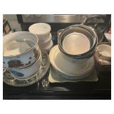 Bowls serving plates mixing bowls and tea pot