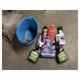 Insect spray lot w/ blue bucket, some partials
