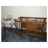 Vintage baby crib ,high chair and ice skates