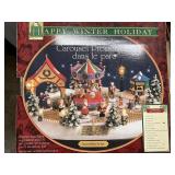 Happy winter holiday carousel walk in the park