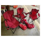 3 Red camp chairs with bags