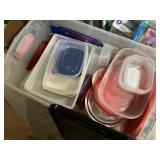 Tote of misc. plastic containers