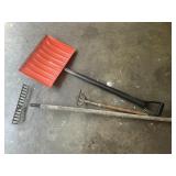 Snow shovel and rakes
