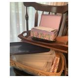 Basket, lids, a tray  and cards