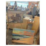 Vintage art and easel lot