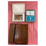 Playing card and wooden box lot