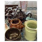 Pottery tea pots and pitcher lot