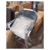 2 blue outdoor patio chairs