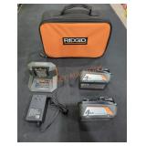 (2)Ridgid 18V 4Ah Batteries + Charger + Case