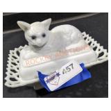 Westmoreland Milk Glass Cat Butter Dish