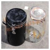 Black and Clear Glass Canisters - Qty 2