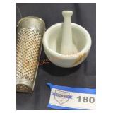 Nutmeg Grinder and White Mortar and Pestle