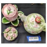 Pink/Green Floral Themed Tea Set