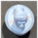 Lion Milk Glass Trinket Dish