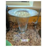 Large Etched Vase w Frog Flower Holder