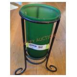 Frosted Green Vase with Holder