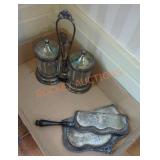 Vintage Silver Cruet Set & Dustpan Set