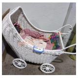 Wicker Toy Stroller with Doll