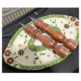 Large Platter with Wooden Salt and Pepper Shakers