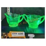 Uranium glass sugar bowl and uranium glass creamer