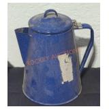 Blue enamelware coffee pot