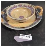 Hand painted ceramic bowl and tray