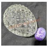 Vintage Pressed Glass Candy Dish & Etched Stone