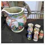 Vintage Pitcher and Miniature Toby Jugs