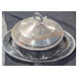 Silver serving tray and vintage pen organizer