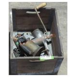 Vintage meat grinder and more box lot