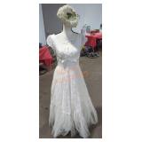 white lace and tulle wedding dress & hat