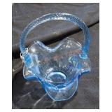 Fenton glass blue basket with twisted handle